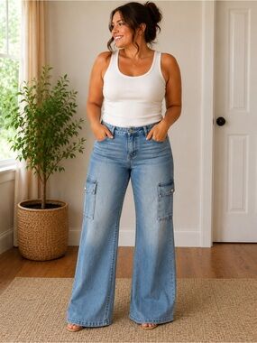 American Eagle Outfitters Light Blue Wide Leg Cargo Jeans